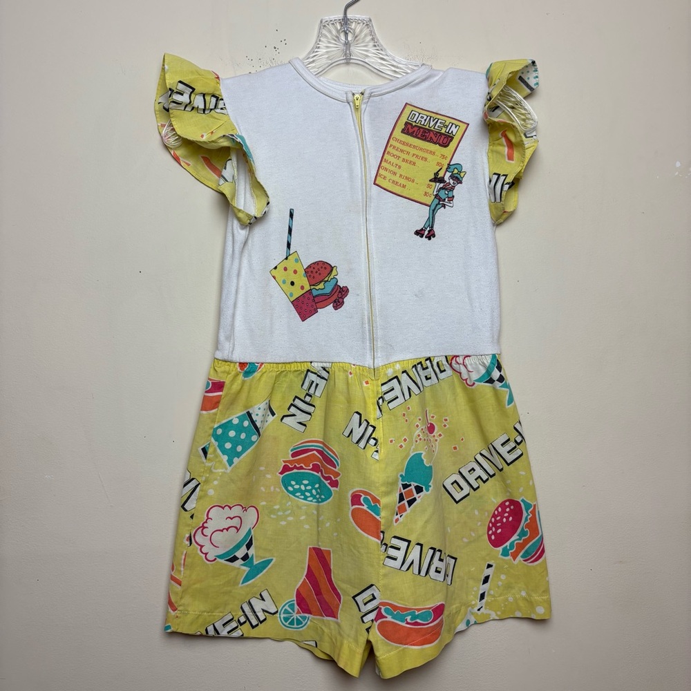VTG Tortoni Girls 80’s 90’s Romper Button Up Yellow Fast Food Diner Sz 6 *READ*